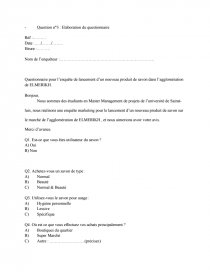Questionnaire Pour L Enquete De Lancement D Un Nouveau Produit De Savon Dans L Agglomeration De Elmerikh Fiche Haiba