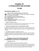 Corrigé de sujet sur le chapitre sur le financement des activités.