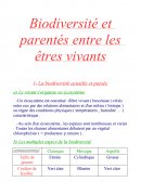 La biodiversité et parentés entre les êtres vivants.