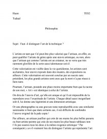 dissertation philosophie sur l'art et la technique