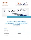 La qualité: définition, historique et évolution du concept