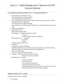 Cours 1 Methodologie Pour L Epreuve Du Bts Culture General Cours Camille Ubk