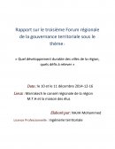 Rapport sur le troisième Forum régionale de la gouvernance territoriale sous le thème :