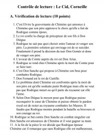Correction Du Contrôle De Lecture Le Cid - Cours - Dady Roe