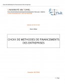 CHOIX DE METHODES DE FINANCEMENTS DES ENTREPRISES