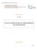 CHOIX DE METHODES DE FINANCEMENTS DES ENTREPRISES