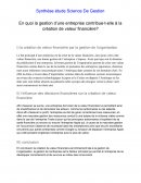 En quoi la gestion d’une entreprise contribue-t-elle à la création de valeur financière?