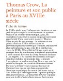 Fiche de lecture : Thomas Crow, La peinture et son public au XVIIIe