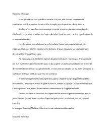 Lettre De Motivation Baby Sitter  Lettre 234