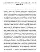« L’éducation et la formation, moteurs de lutte contre la pauvreté. »