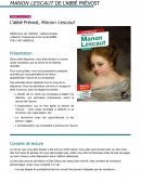 MANON LESCAUT DE L’ABBÉ PRÉVOST - CARNET DE LECTURE