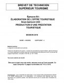 Epreuve E4 : élaboration de l'offre touristique